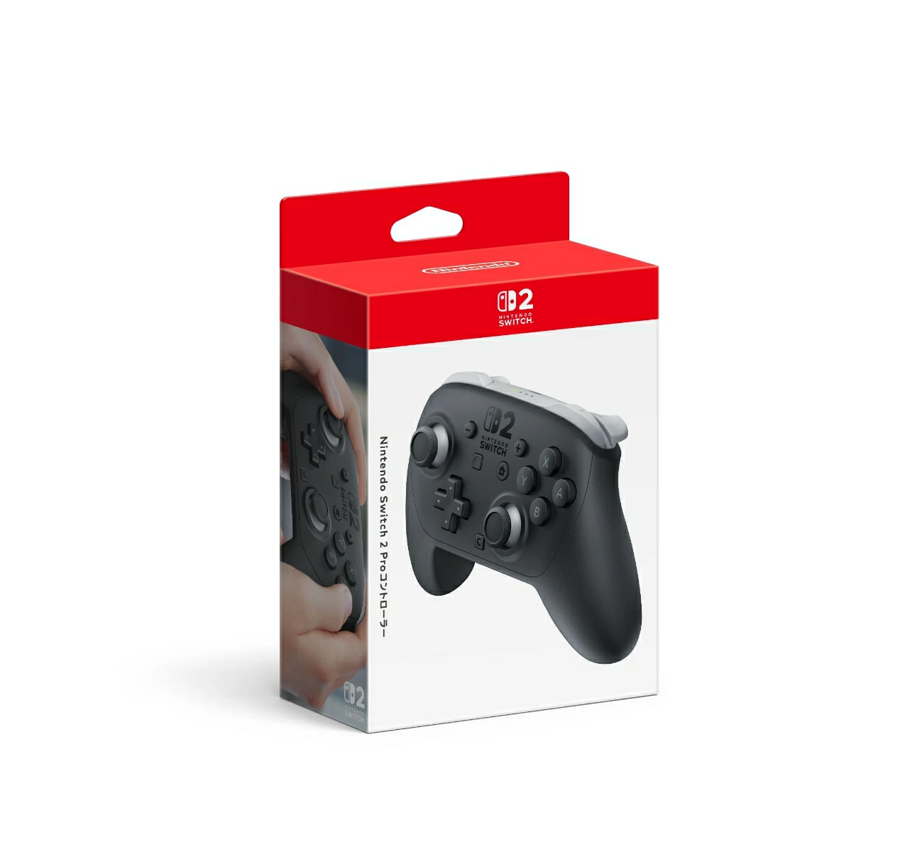Switch2 Proコントローラーのパッケージ画像 Switch2 Proコントローラーのパッケージ画像。背面ボタンやCボタンなど新機能を備えたデザイン