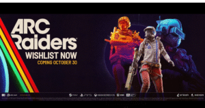 『ARC Raiders』の公式プロモーション画像。レインボーラインと3人のキャラクターが描かれ、「2025年10月30日発売」や対応機種を示す告知アイキャッチ画像。