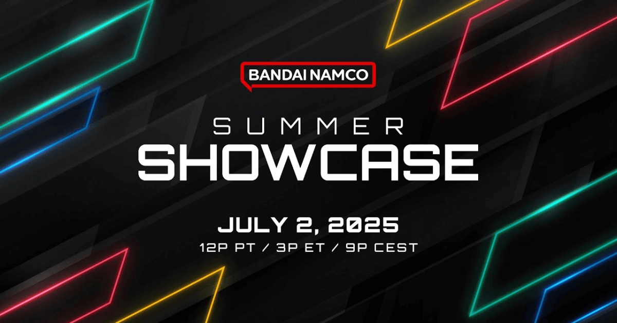 Bandai Namco Summer Showcase 2025の告知アイキャッチ画像｜黒背景にネオンラインと開催日時「JULY 2, 2025」入り