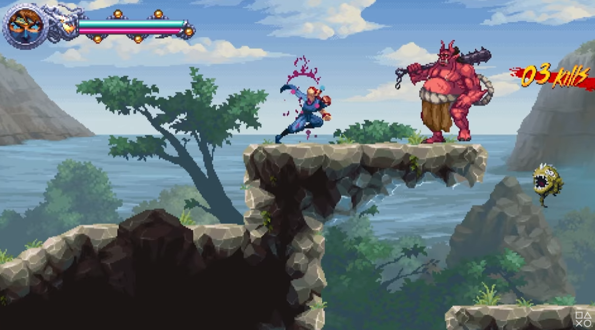 『NINJA GAIDEN: Ragebound』のケンジと赤鬼ボスの戦いを描いた公式アクションシーン 『NINJA GAIDEN: Ragebound』でケンジが鬼型ボスに挑む公式戦闘シーンの画像