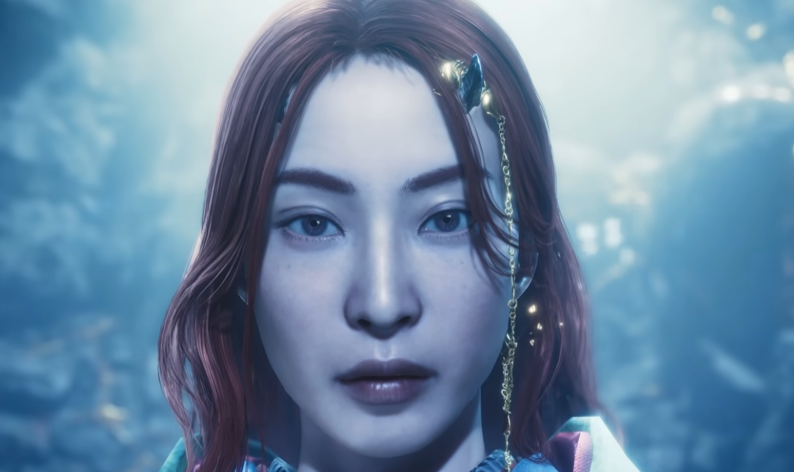 鬼武者 Way of the Sword|宮本武蔵の篭手が発する光から現れた謎の女性キャラクター 光の中に現れた謎の女性キャラクターの公式アップシーン画像