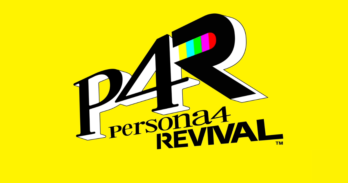 『ペルソナ4 リバイバル』のロゴ画像。P4Rの黒い立体文字にカラーバーが入り、黄色の背景に印象的に配置されているアイキャッチ画像