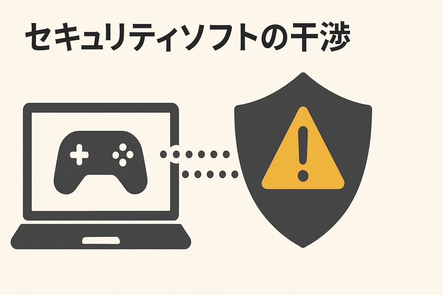 セキュリティソフトの干渉による通信遮断 セキュリティソフトがゲームの通信をブロックしている様子の図解