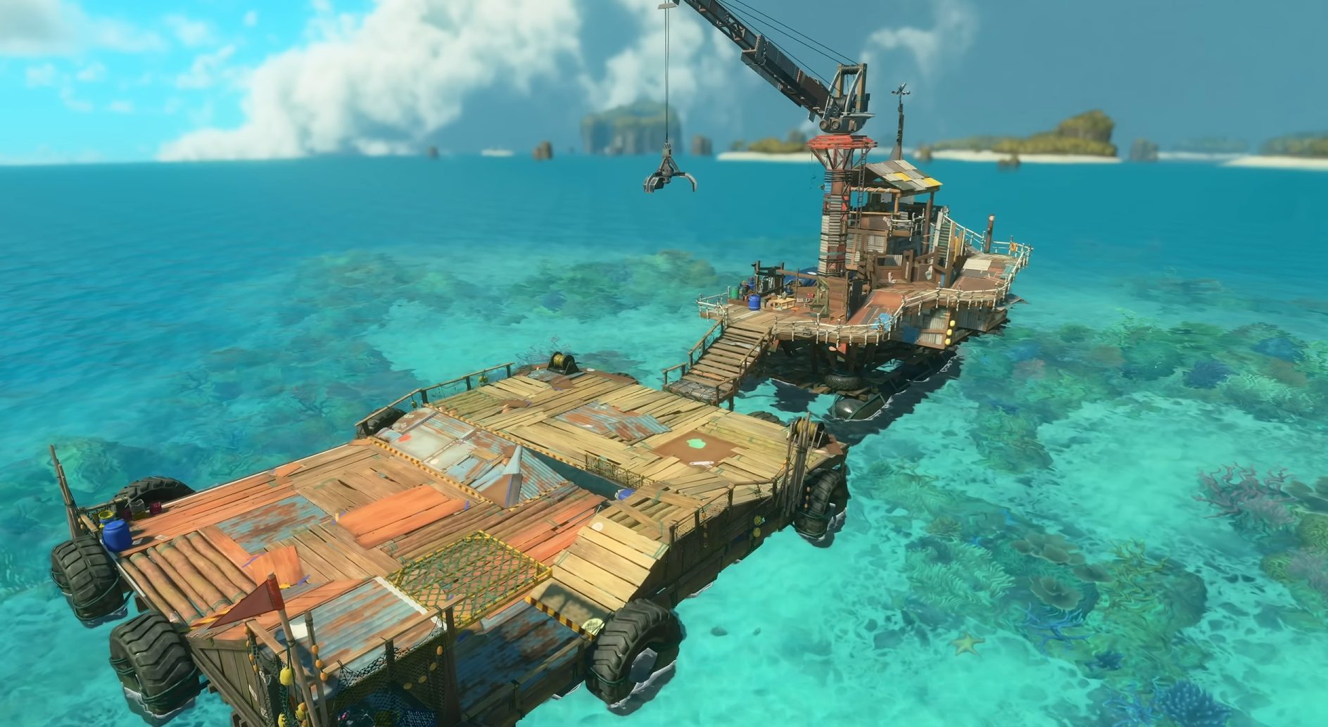 浮かぶ拠点ステージ|スプラトゥーン レイダース ウズシオ諸島に存在する浮遊型の拠点ステージ。木材と金属で構成された船上施設