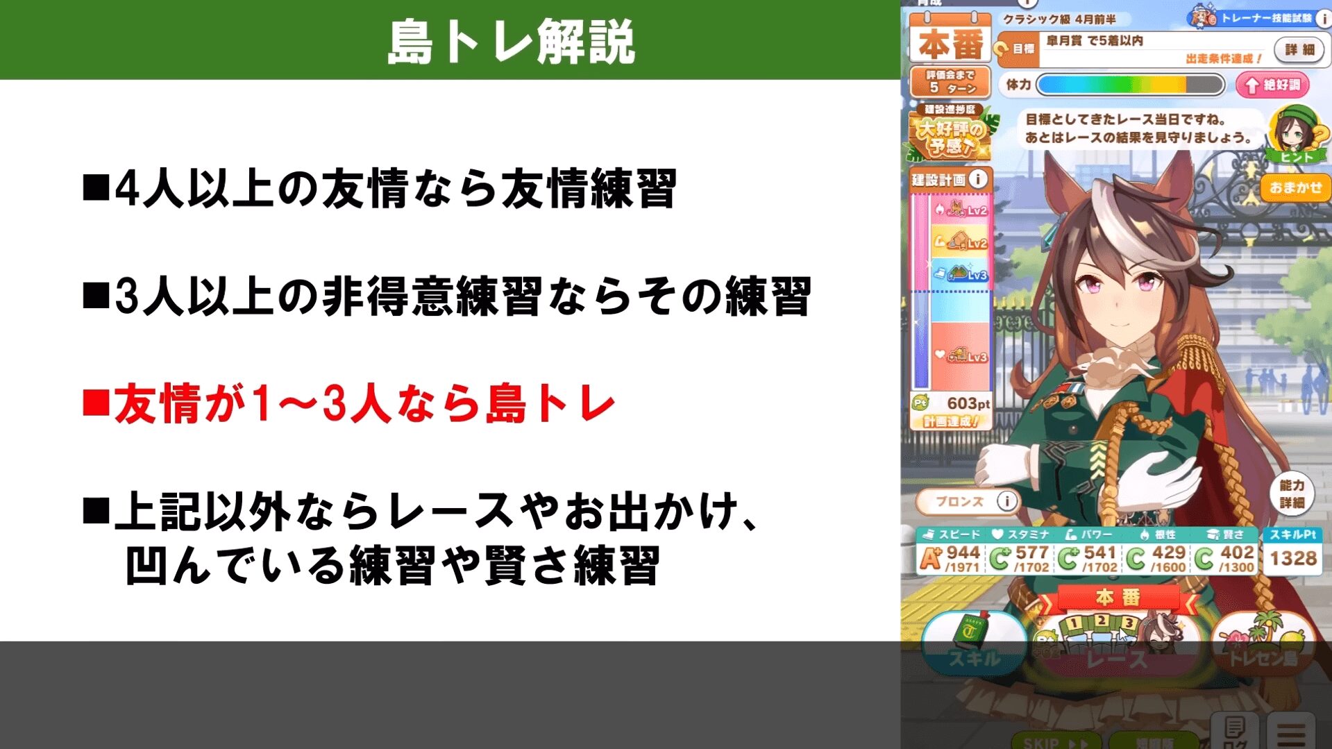 友情人数ごとの島トレ・通常練習・回避行動の優先判断ガイド 島トレを使うべきかの判断基準と練習画面
