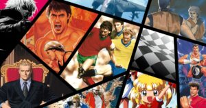アケアカNEOGEO vol.5の収録タイトルを象徴するキャラクターやビジュアルをコラージュした公式イメージ。KOF2002、龍虎の拳2、得点王、ティンクルスタースプライツなどが描かれている。