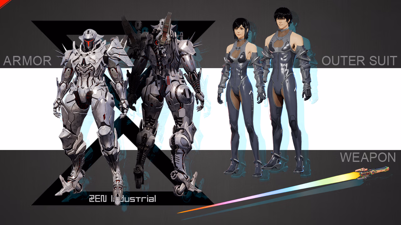 DAEMON X MACHINA TITANIC SCION 予約特典内容:バハムート・ゼロスーツ・ジークグランツ 『DAEMON X MACHINA TITANIC SCION』の予約特典ビジュアル。アーセナル外装バハムート、ゼロスーツ、ジークグランツが並ぶ