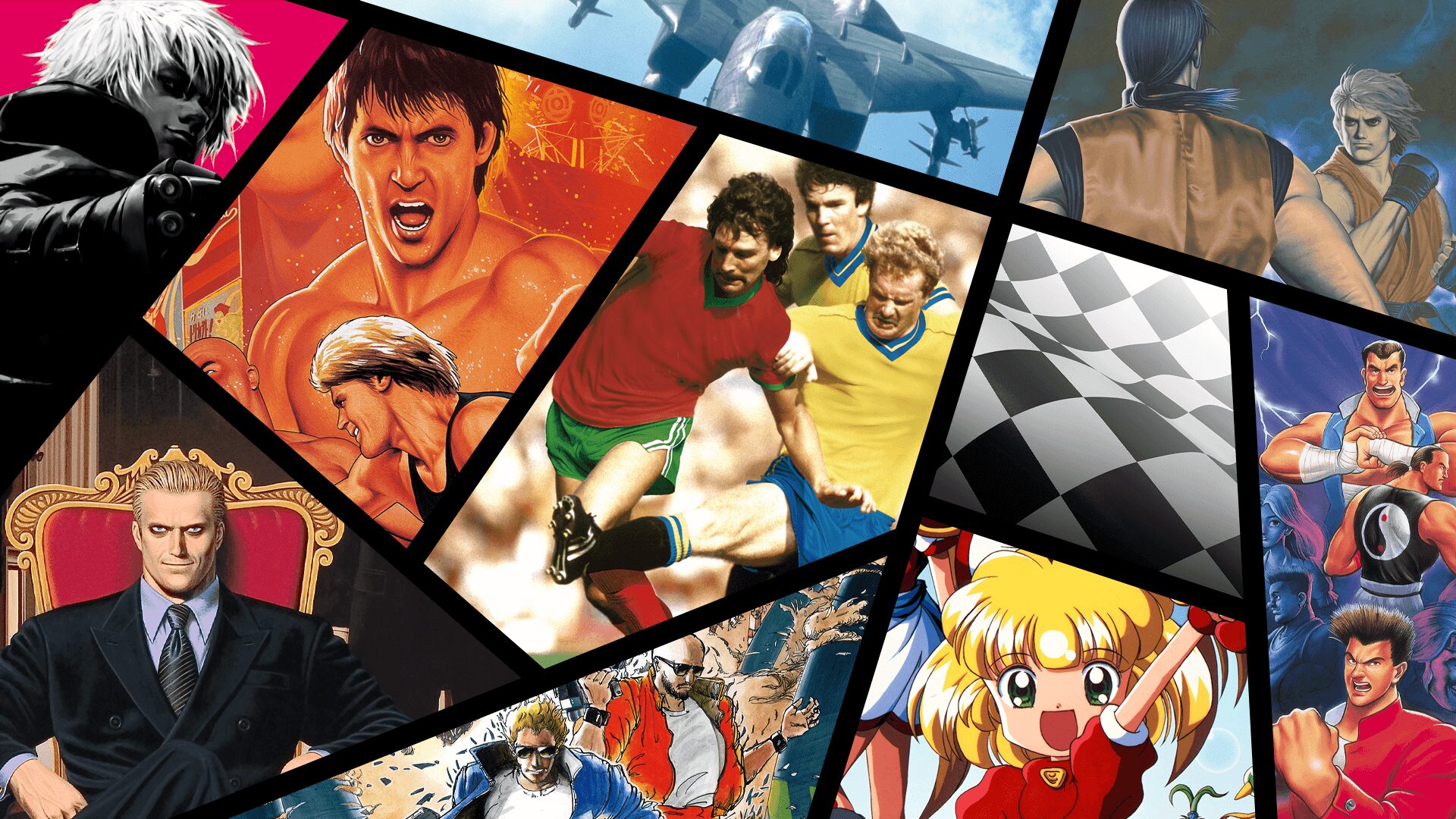 アケアカNEOGEO vol.5収録作品のビジュアル アケアカNEOGEO vol.5に収録された名作10本のイメージコラージュ