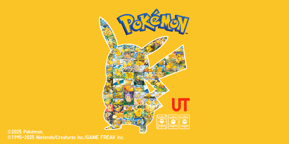 黄色背景にピカチュウとポケモンカードのアートが描かれたユニクロUTコラボのキービジュアル