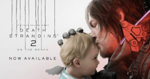 『Death Stranding 2』公式ビジュアル｜主人公サムが赤ん坊を抱くキービジュアル