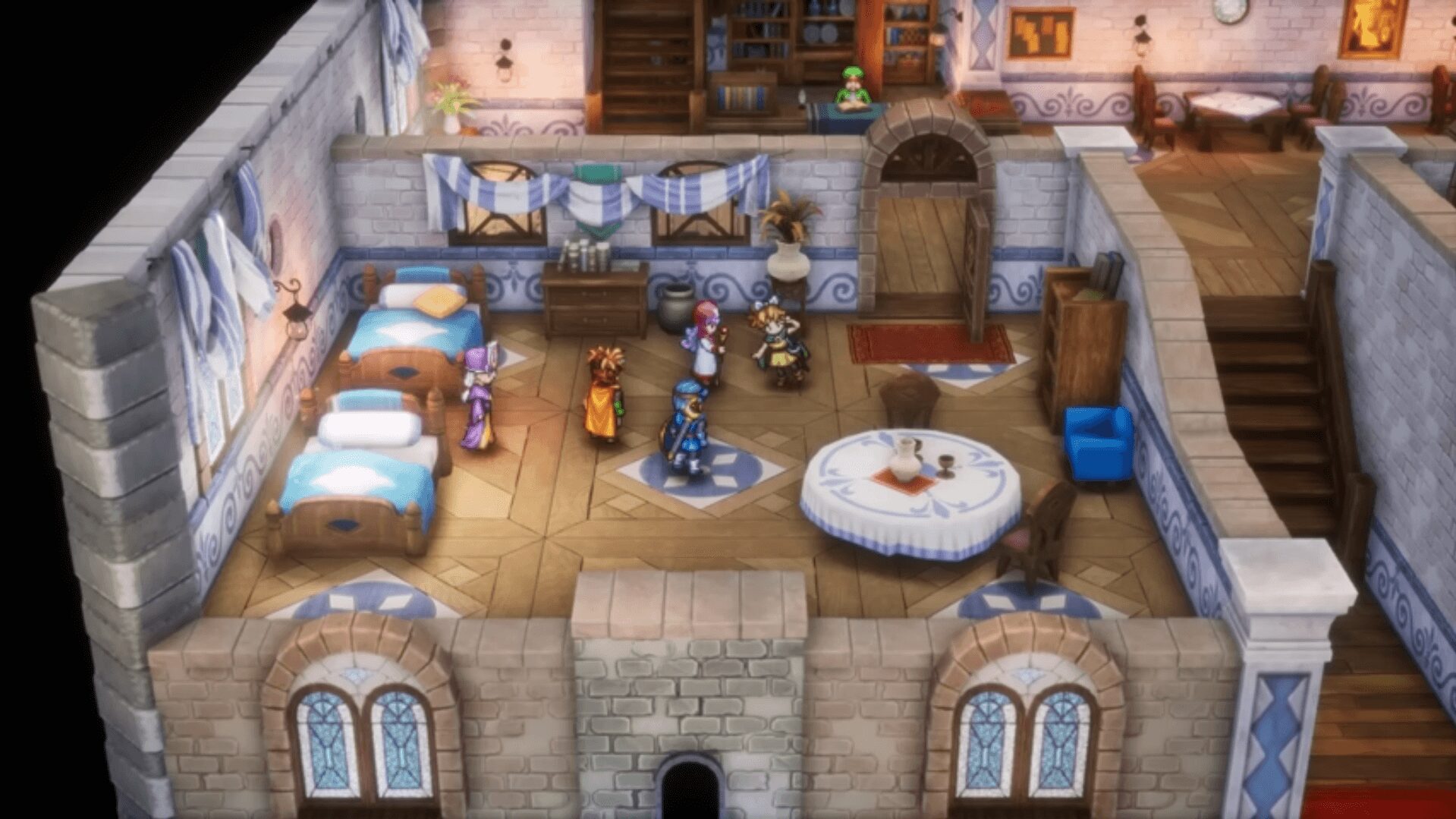 ドラゴンクエスト1&2リメイク 宿屋の一室で仲間と会話するイベントシーン