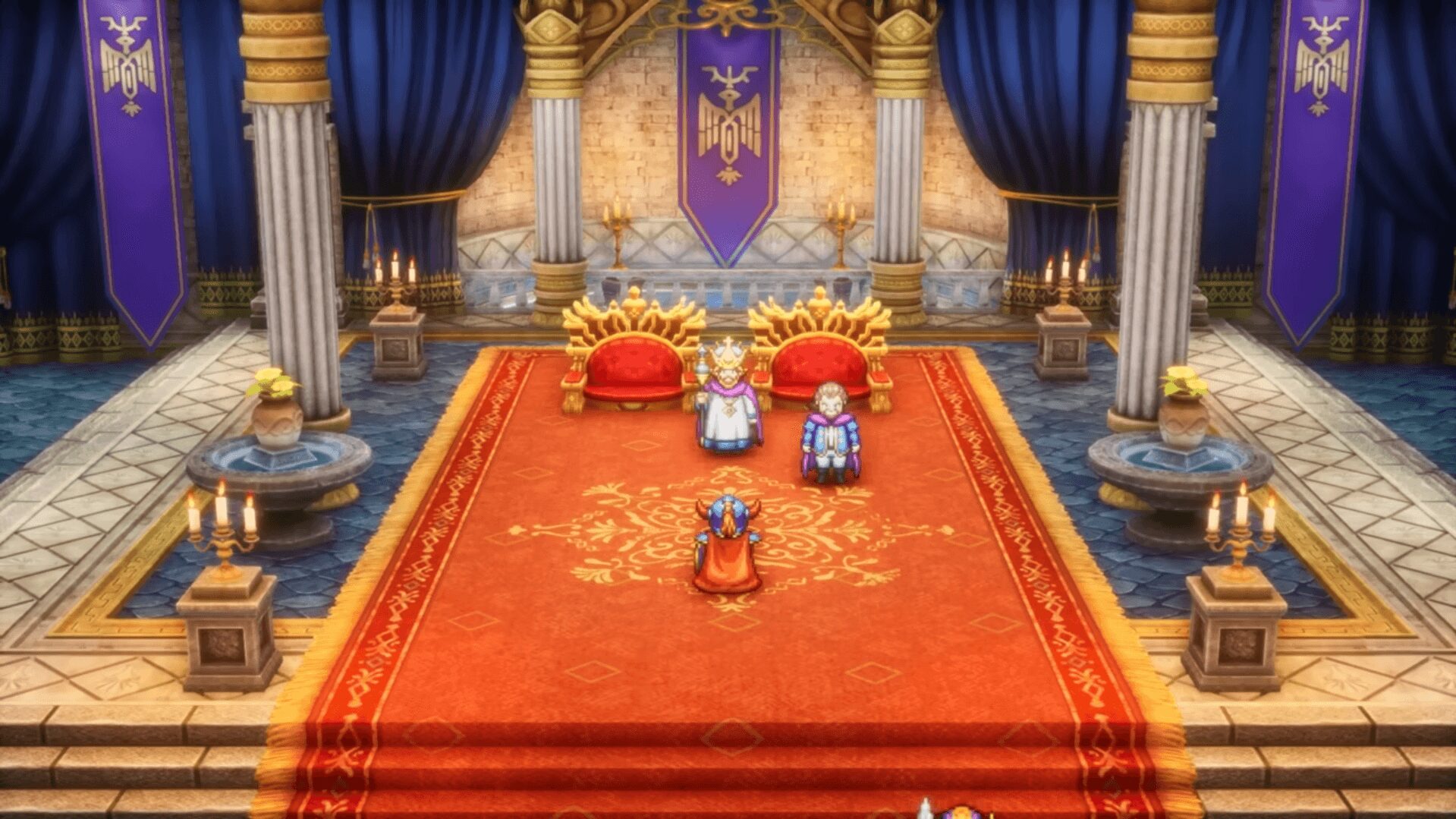 ドラゴンクエスト1&2リメイク 謁見の間で王と大臣に拝謁する主人公のシーン