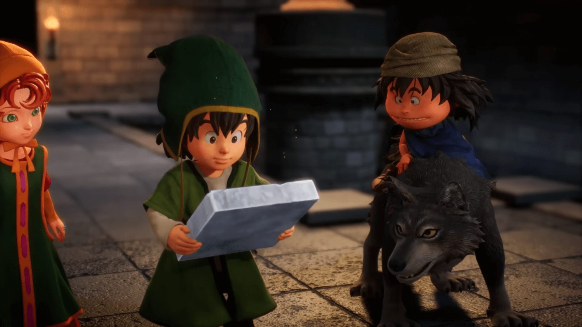 ドラゴンクエストVII Reimagined 石板を手にする主人公アルスと仲間たち