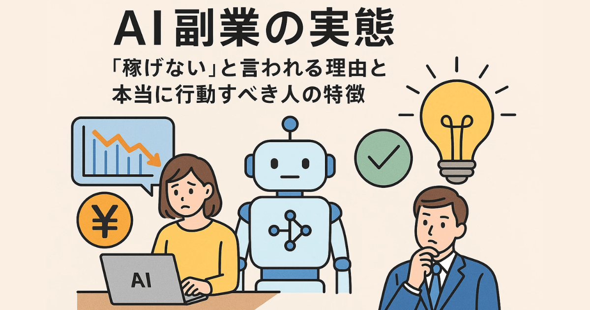 「AI副業の実態」“稼げない”と言われる理由と本当に行動すべき人の特徴を解説するイメージ画像