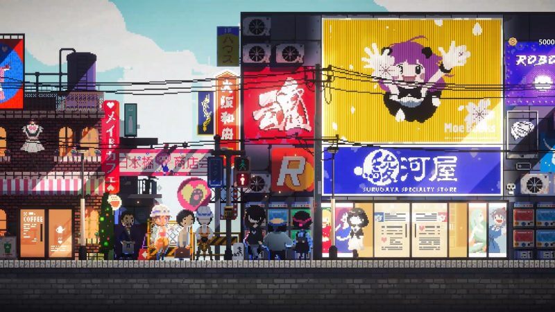 電気街の喫茶店 日本橋の街並み 電気街の喫茶店 日本橋の街並み ドット絵で描かれた大阪電気街