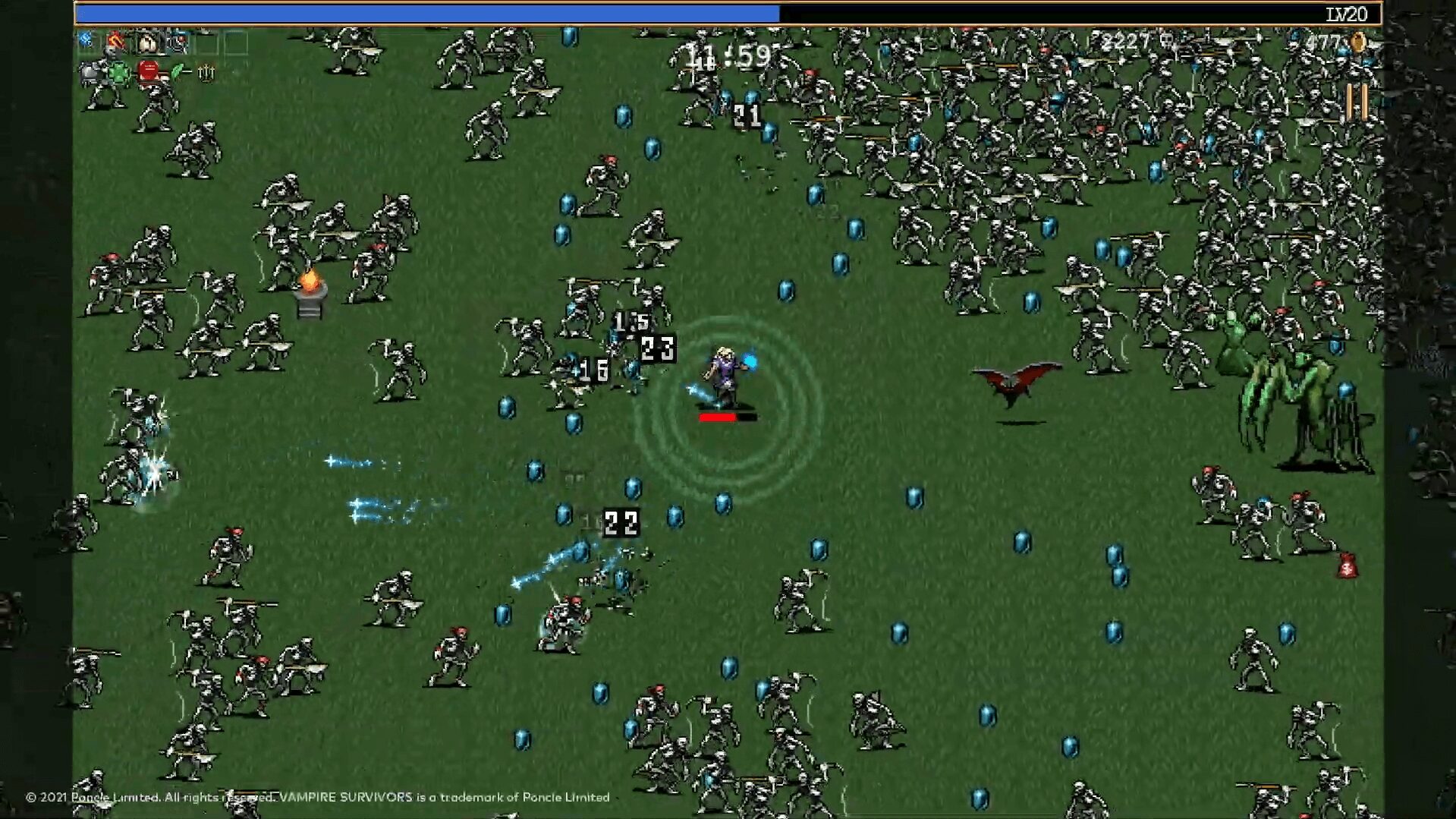 ヴァンパイア・サバイバーズ 草原マップの戦闘シーン
