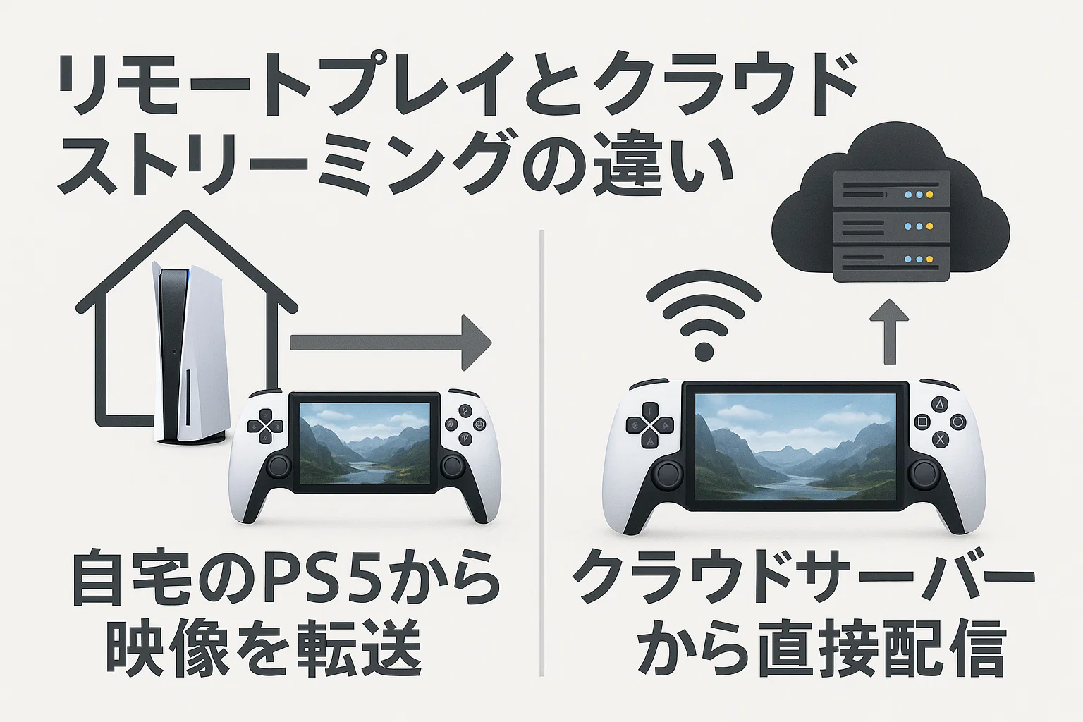 リモートプレイとクラウドストリーミングの違い図 リモートプレイとクラウドストリーミングの違い図