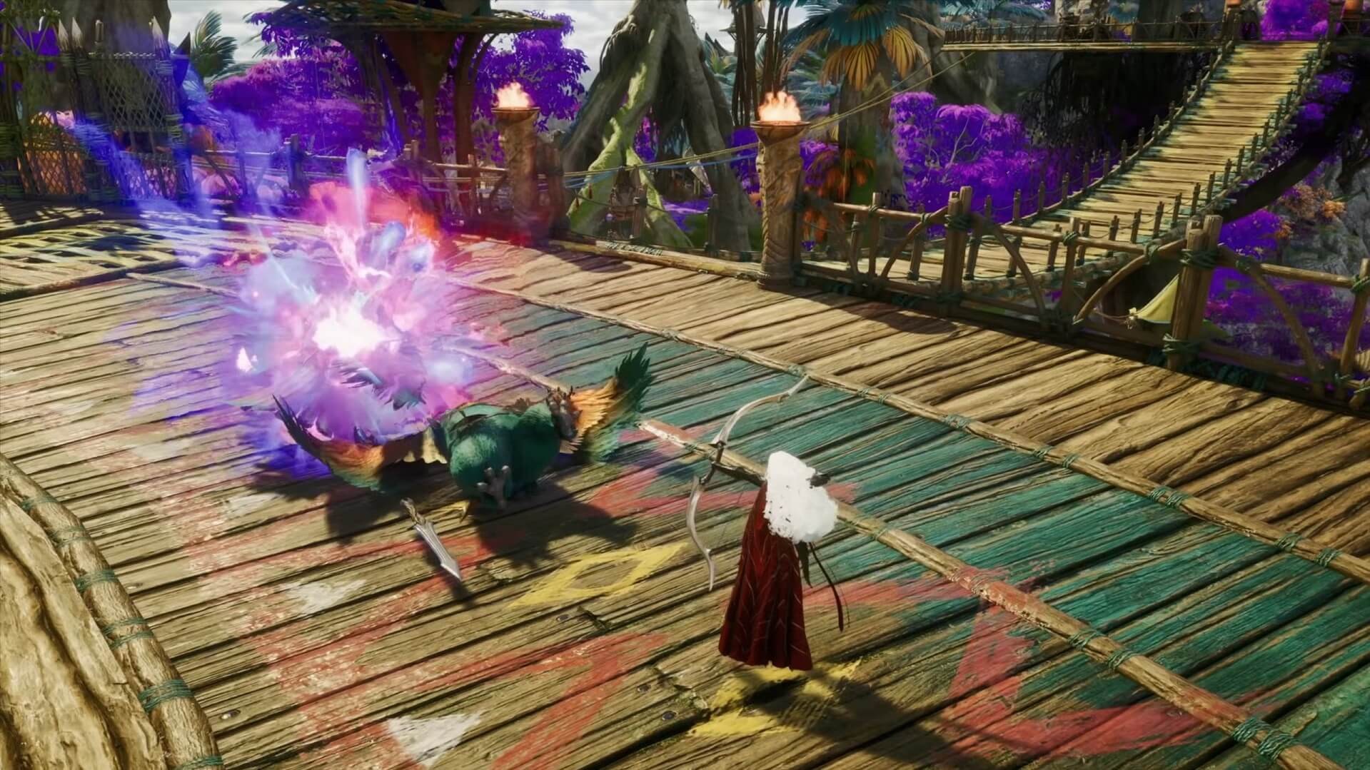 AION2に登場する8つの固有クラスのキャラクターがそれぞれ異なる武器やスキルで戦うシーン