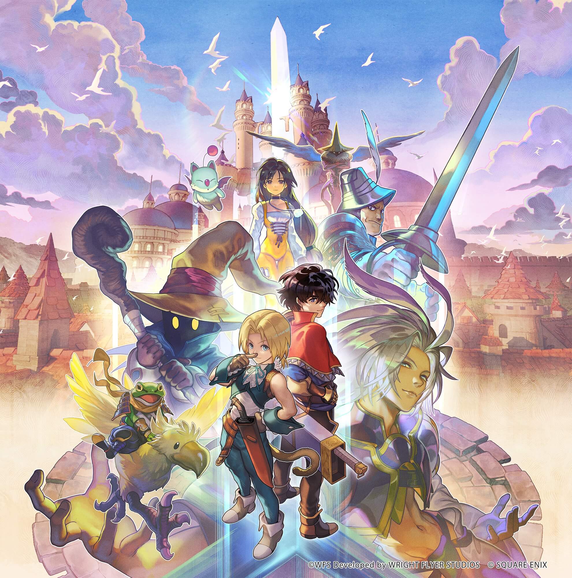 アナザーエデンとFF9のコラボメインビジュアル。ジタン、ビビ、ガーネット、スタイナーが描かれている。