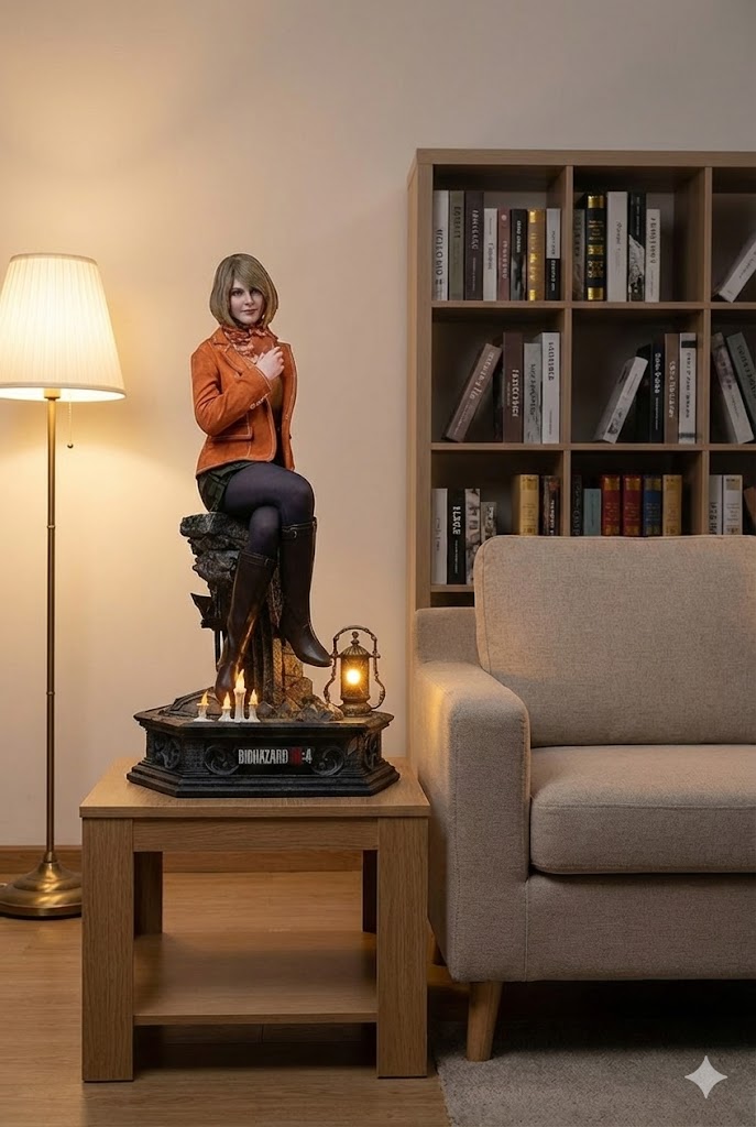 バイオRE4 アシュリー 1/2 フィギュアと一般的な家具の高さ比較イメージ