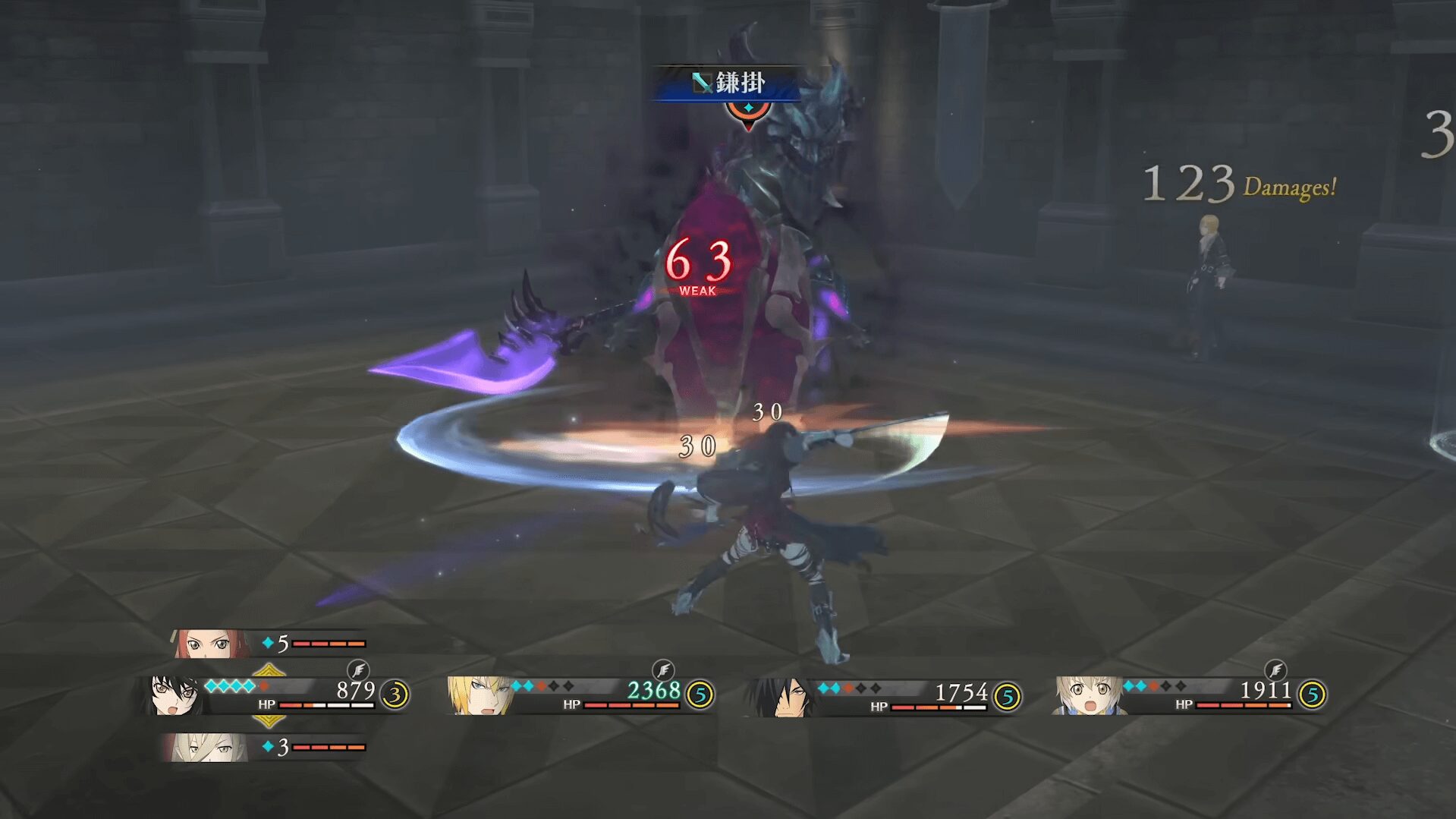 テイルズ オブ ベルセリア リマスターの爽快なバトルシーン、パーティメンバーがスキルを繰り出している