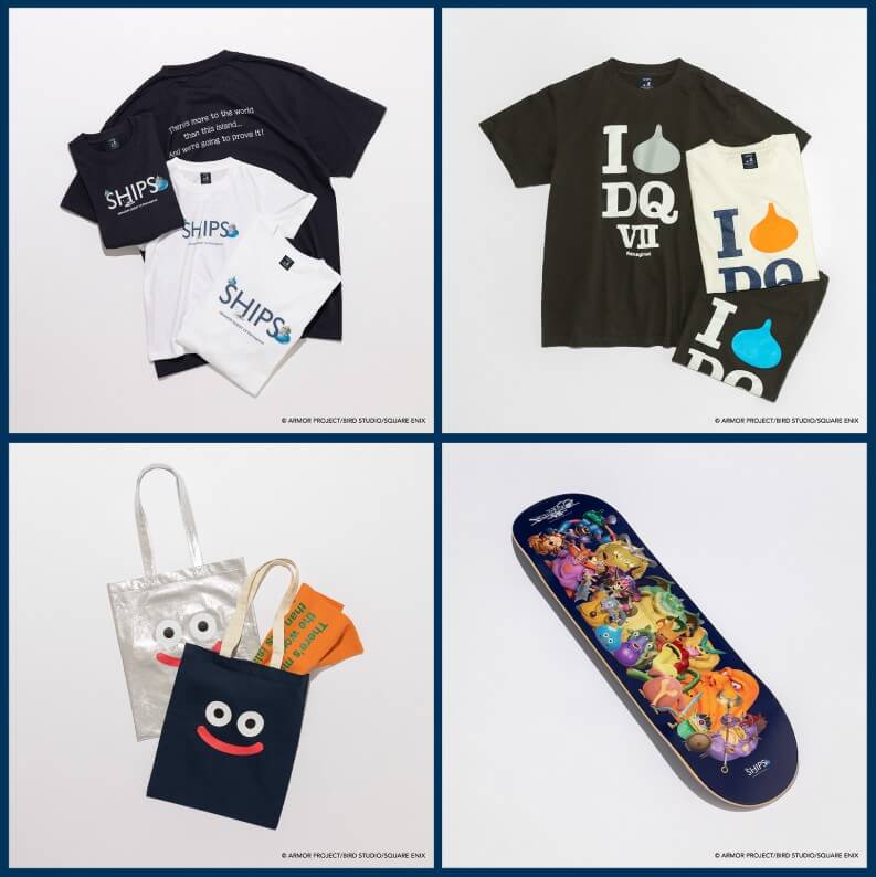 ドラクエ7RとSHIPSのコラボレーションロゴと商品イメージ