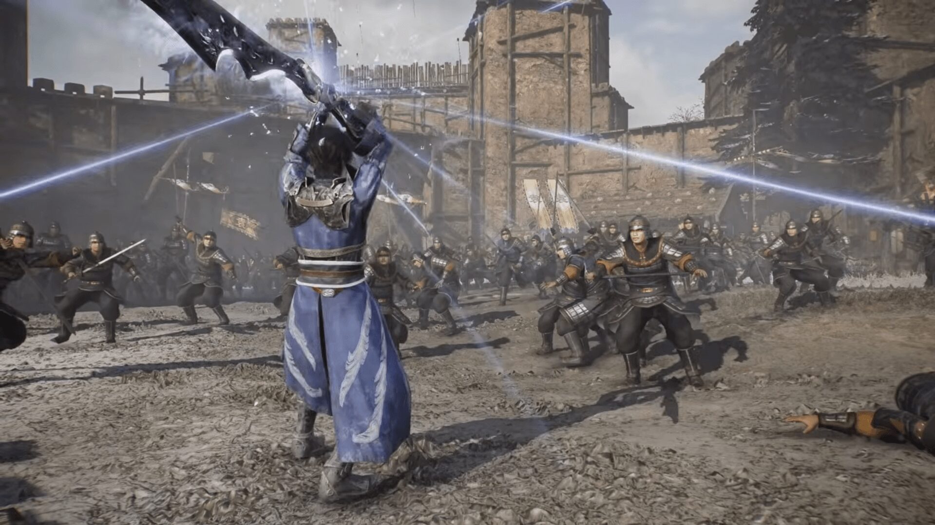 圧倒的な敵軍に囲まれるDLCの戦闘シーン