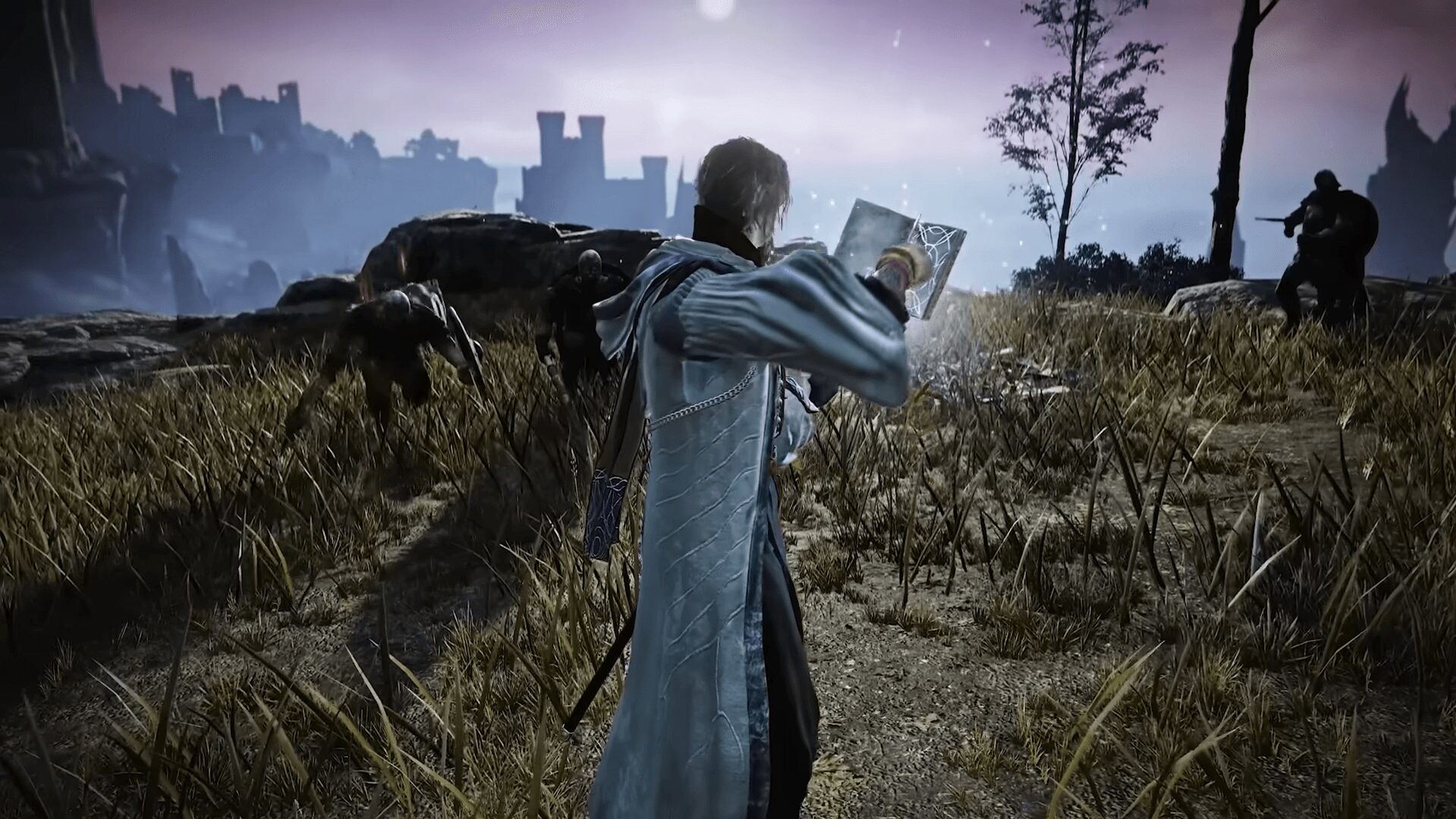 ELDEN RING NIGHTREIGN DLCで登場する新キャラクター「学者」。神秘的な力を使う姿が描かれている。