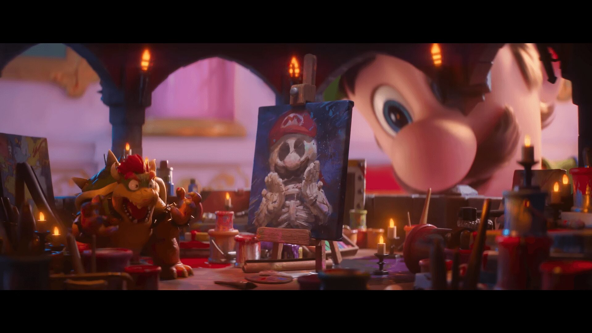 映画『ザ・スーパーマリオギャラクシー・ムービー』のトレーラーで確認された、歴代マリオシリーズ作品を連想させるシーンのイメージ。