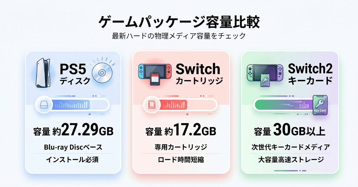 ハード別パッケージ仕様と必要容量の比較図