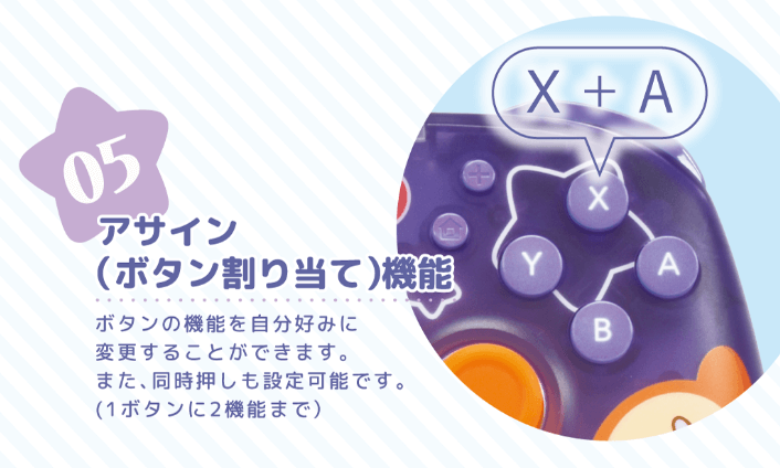 ホリ『ワイヤレスホリパッド TURBO』の連射機能、アサイン機能、プロファイル保存機能などの説明と操作方法。