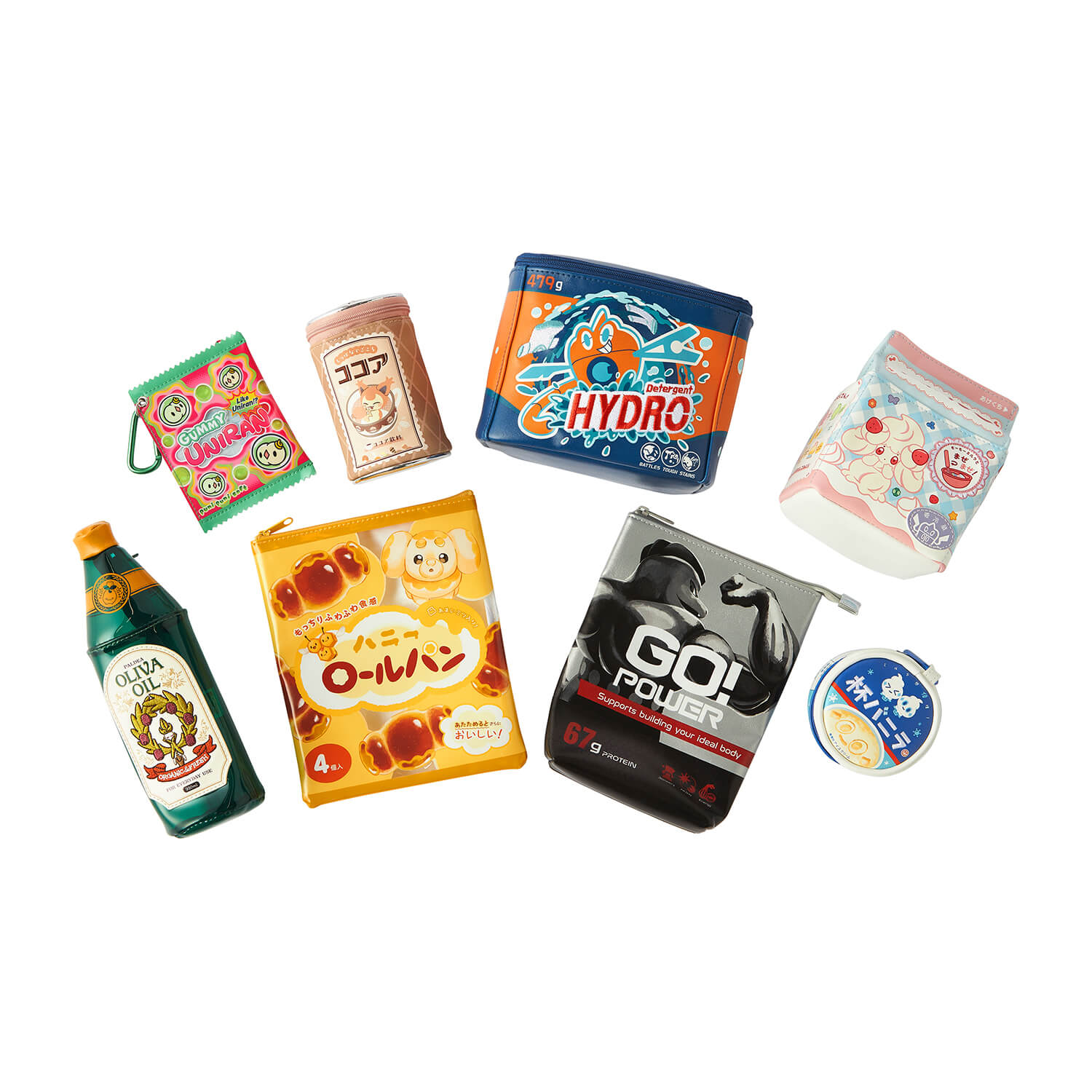 ピカピカマートの企業マスコット風デザインが特徴のエネコなどのカラビナ付きミニポーチ、ポケモン新作グッズ