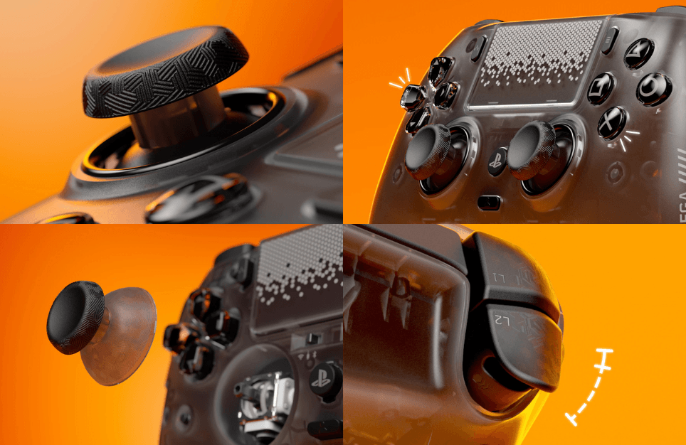 SCUF Omegaに搭載されたTMRスティックとオムロン製メカニカルスイッチの構造図解