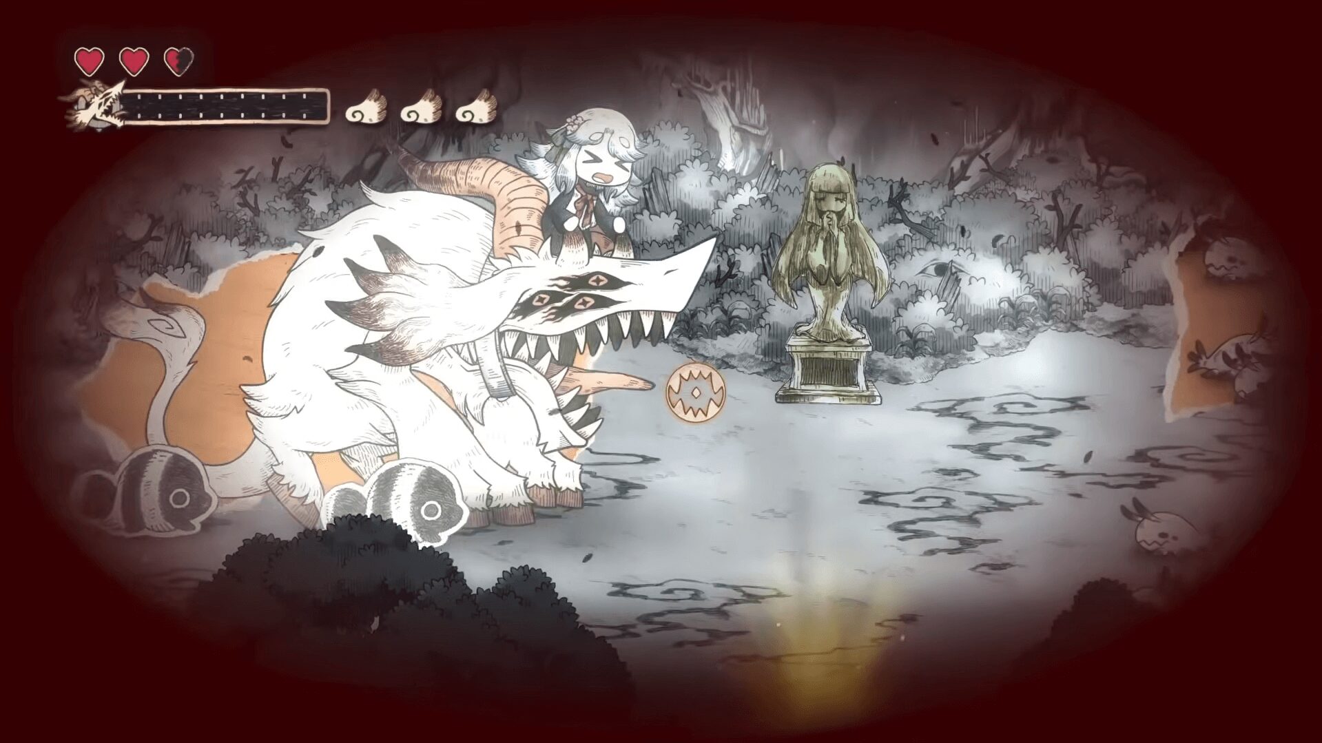 シニガミ姫と異書館ノ怪物のシステムでメェルが凶暴化している様子