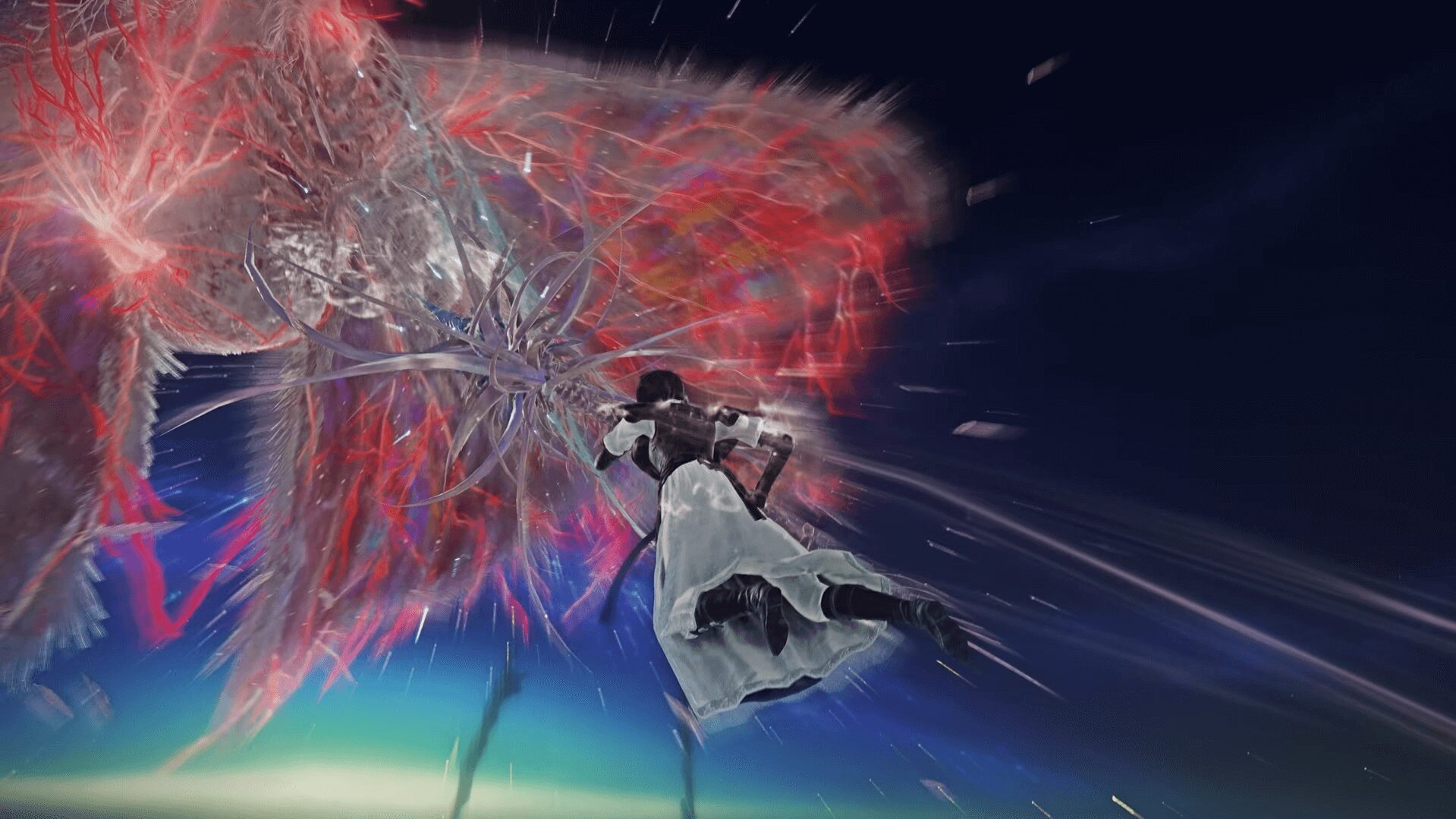 ナイトレインDLCの葬儀屋がアーツを発動し、高速で突進する戦闘シーンの画像