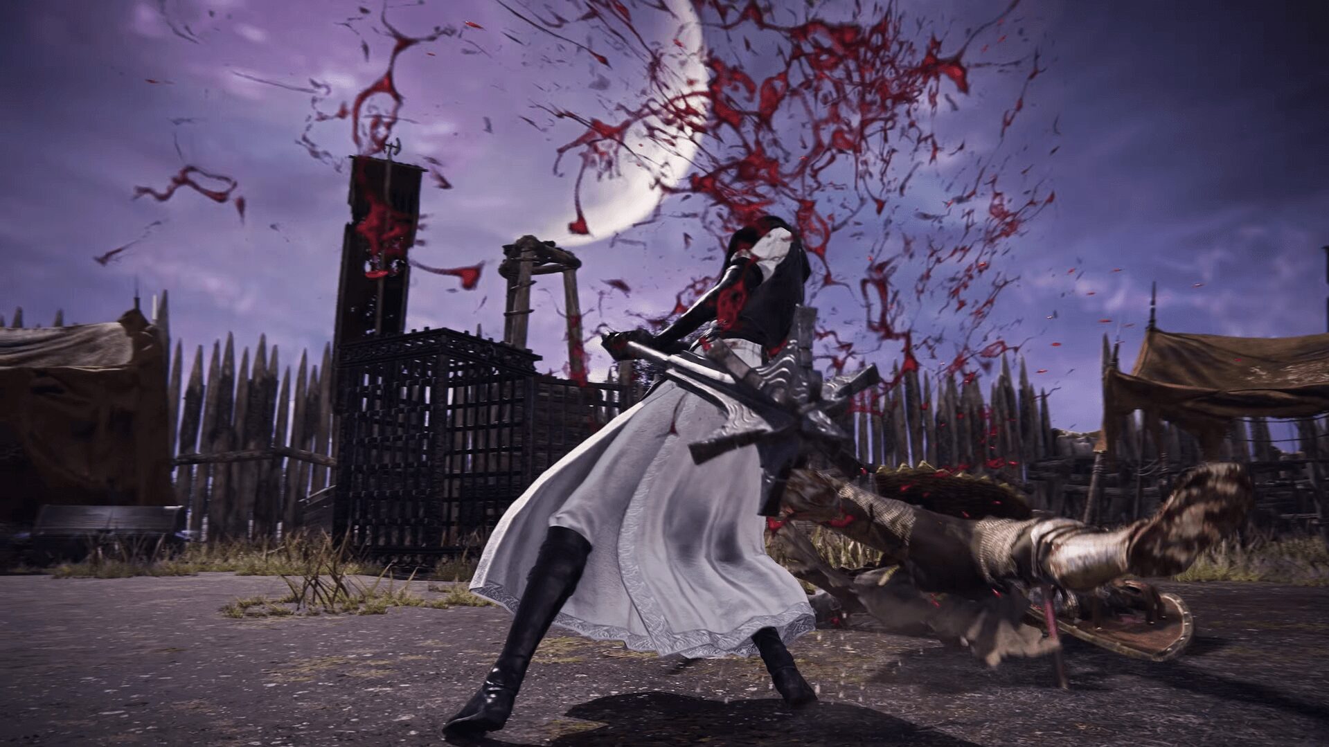 ナイトレインDLCの葬儀屋が敵に致命の一撃(スタブ)を決めている戦闘シーンの画像