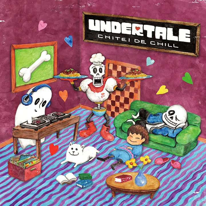 UNDERTALE: CHITEI DE CHILLのアルバムジャケット。アンダーテールのキャラクターがリラックスした表情で描かれている。