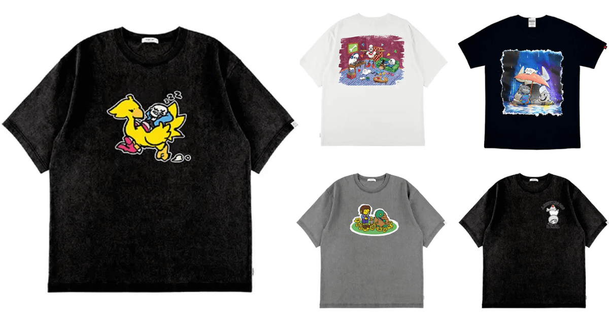 UNDERTALEとスクウェア・エニックスのコラボTシャツ「Sans and Chocobo Tee」のデザイン画像